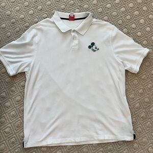 Men’s White Polo Shirt with Embroidered Mouse Logo | XL